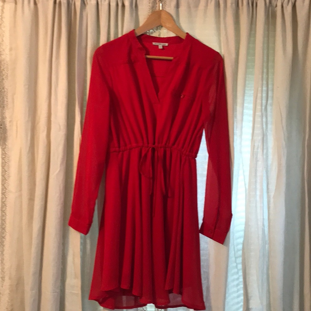 Red long sleeve shirt.